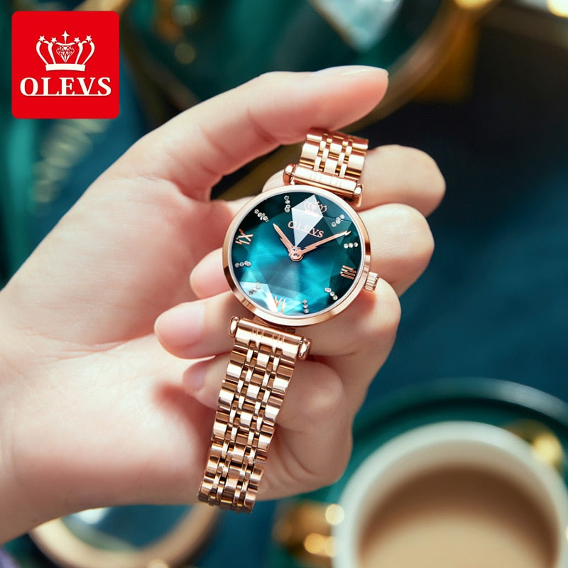 Stainless Steel Crystal Quartz Date Watch for Women