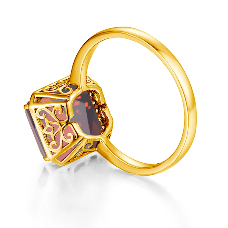 Silver Gold-Plated Garnet Rectangle Ring for Women