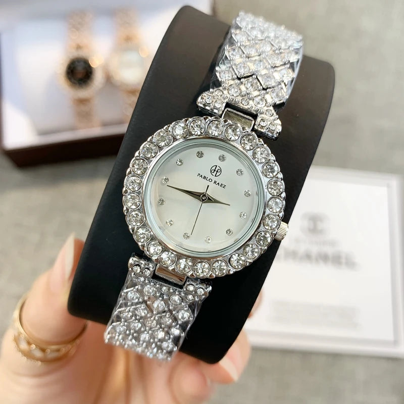 Luxury Steel Fashion Clock Watch with Diamond Accents & Special Design for Women's Dress Wristwear