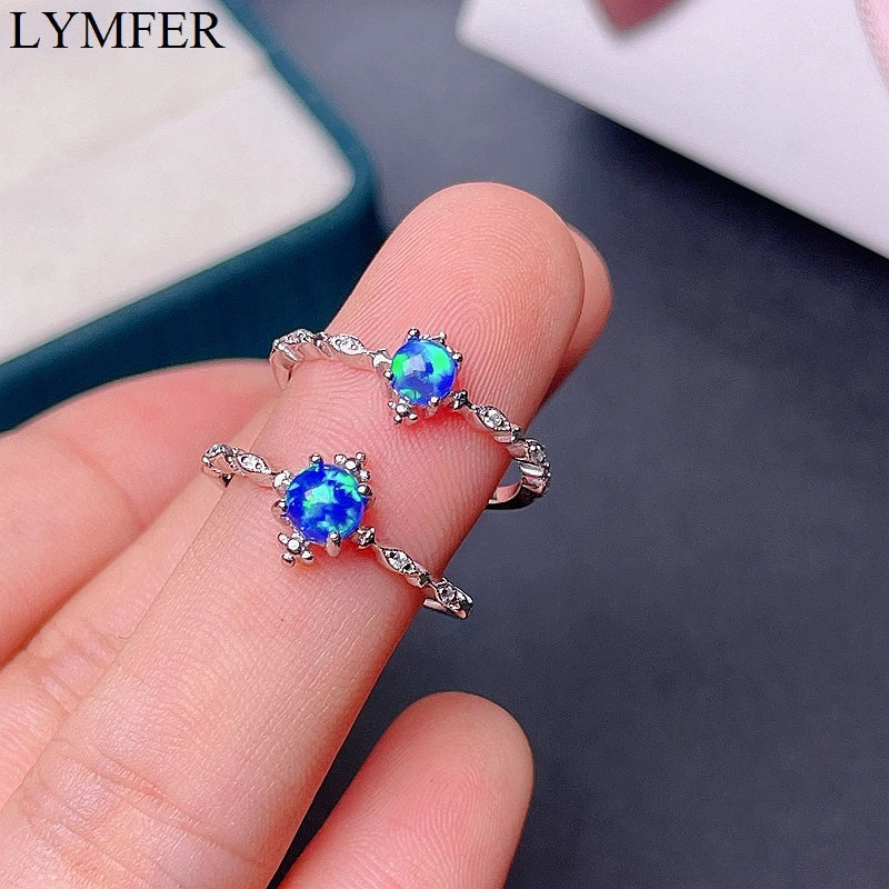 Sterling Silver Opal Ring with Blue Opal fire color for women