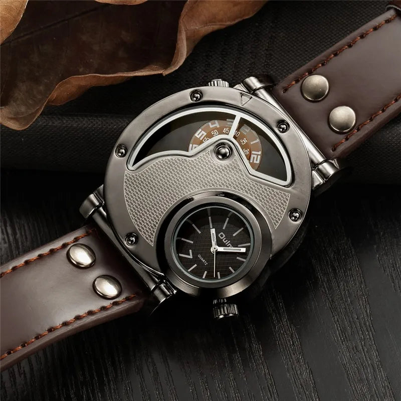 Stylish Two-Zone Luxury Men's Leather Watch