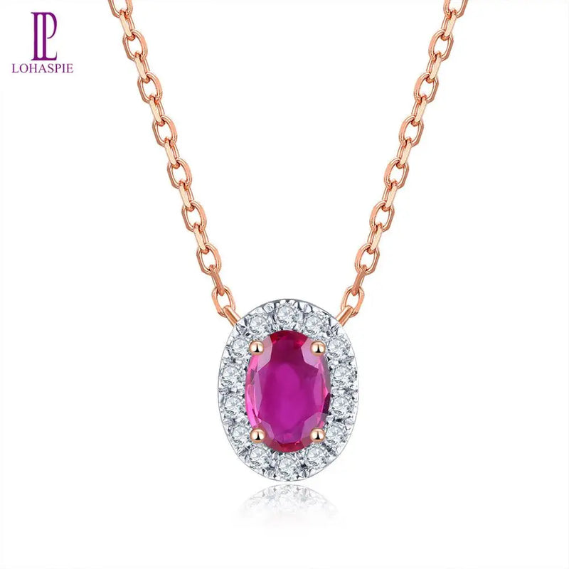 14K Rose Gold Ruby & Diamond Pendant for Women