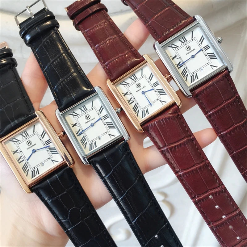 Luxury Men's & Women's Fashion Rectangle Thin Leather Watch