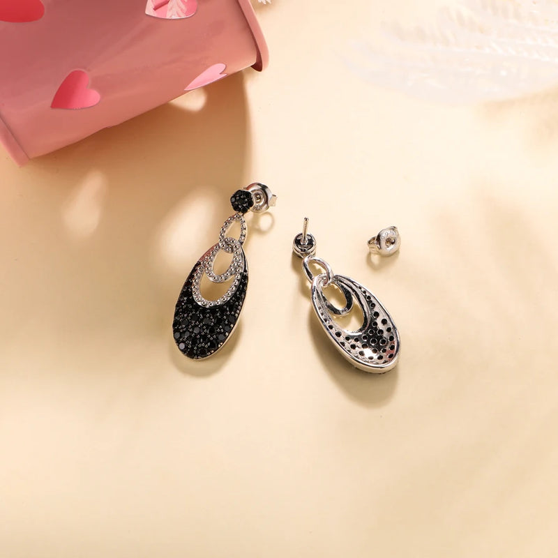 925 Sterling Silver Black Spinel Drop Earrings for Women