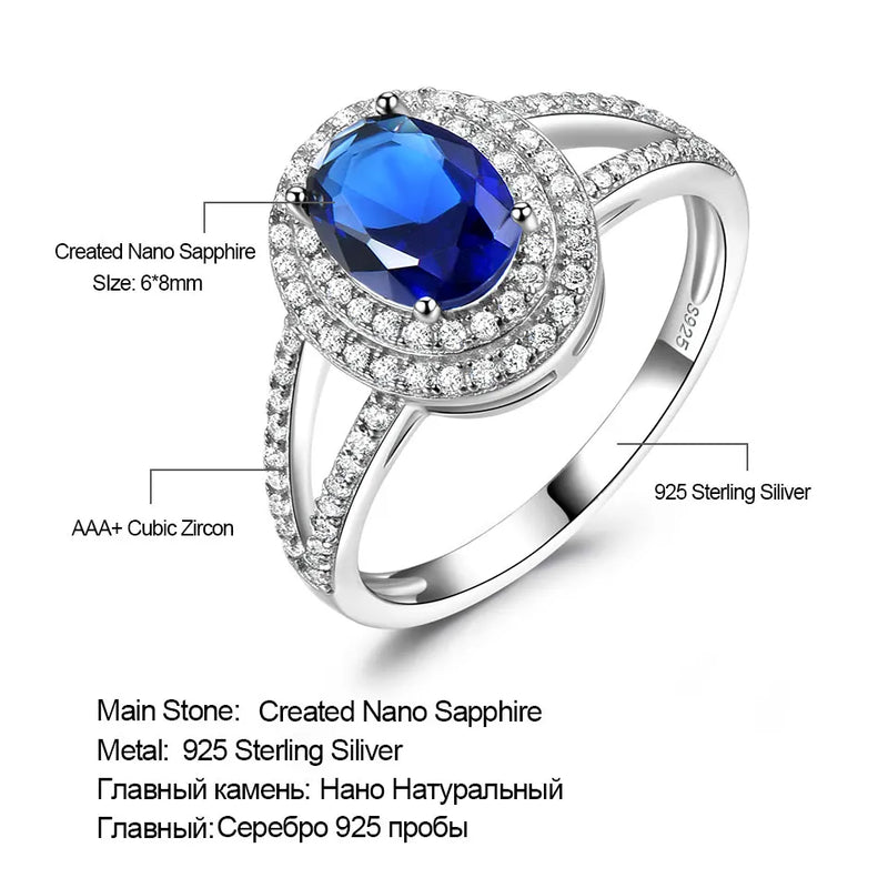 925 Sterling Silver Oval Sapphire and Zircon Ring for Women