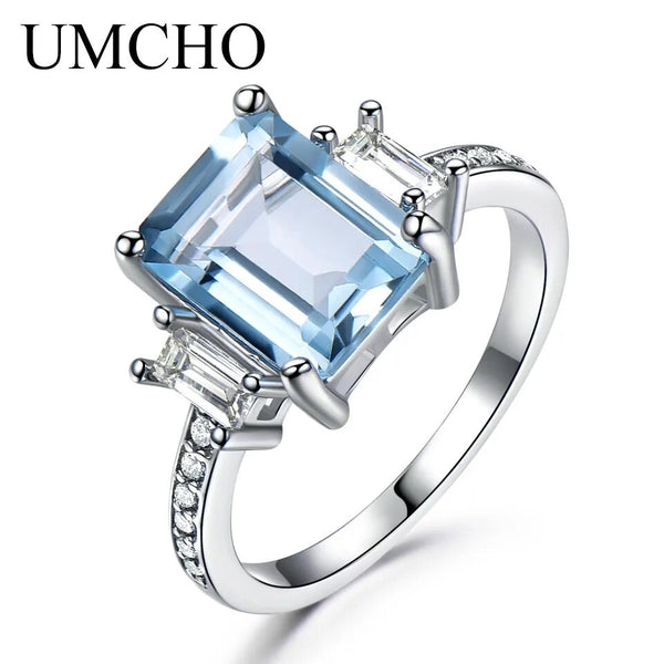 Sterling Silver Blue Topaz Ring for Women