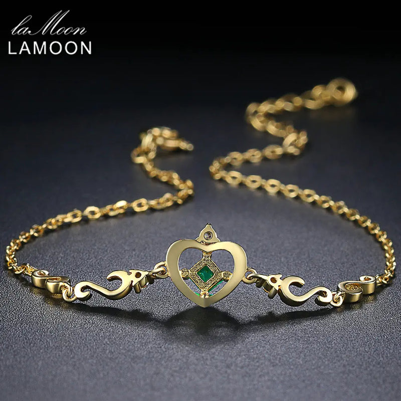 14K Yellow Gold Plated Charm Bracelet with 0.2ct Emerald for Women