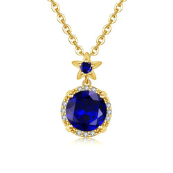 18K Gold Blue Sapphire Pendant Necklace For Women