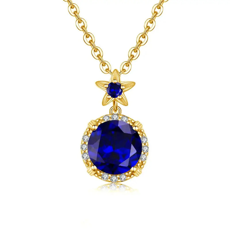 18K Gold Blue Sapphire Pendant Necklace For Women