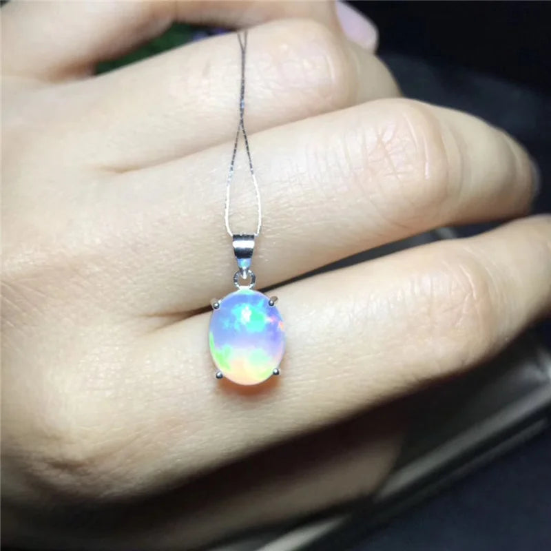 Sterling Silver Oval Natural Australia Opal Pendant for Woman