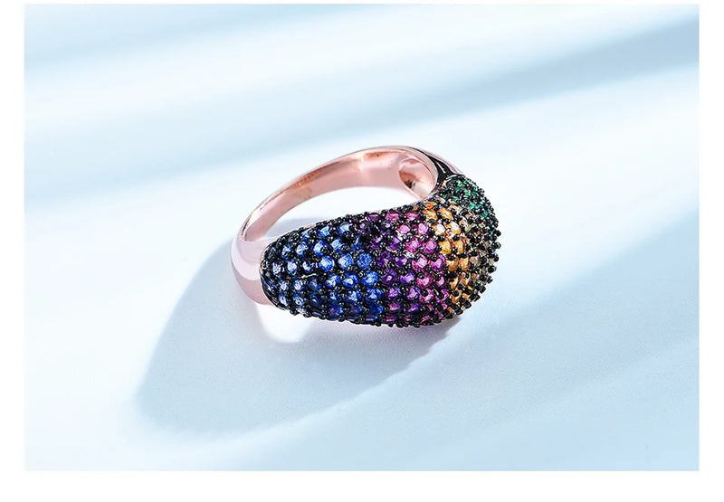 925 Sterling Silver Nano Colorful Gemstone Ring for Women