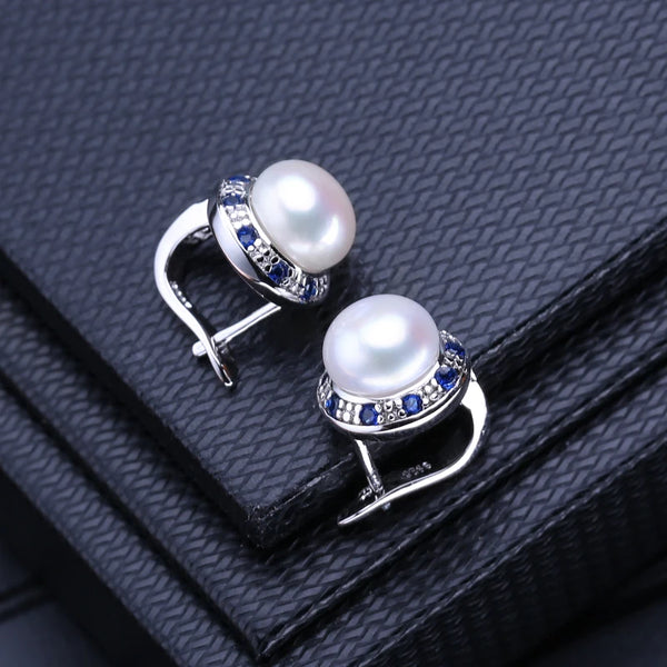 Sterling Silver Natural Pearl Crystal Sapphire Emerald Earrings For Women