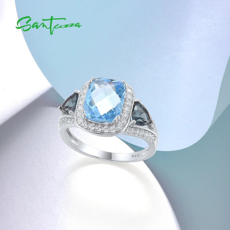 925 Sterling Silver Blue Stone Ring for Women