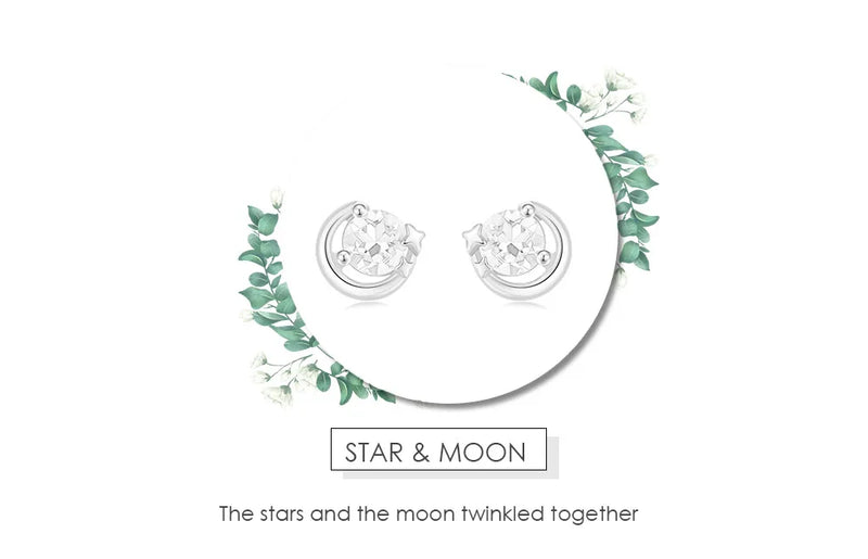 925 Sterling Silver Star Moon Topaz Stud Earrings for Women