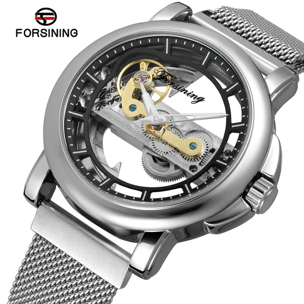 Black Mechanical Watch with Hollow Horizontal Movement for Men