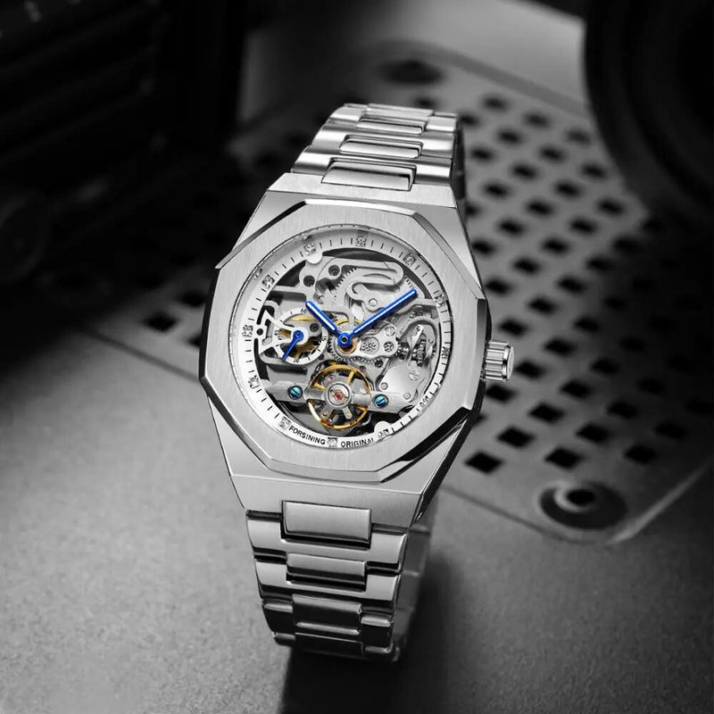 Stainless Steel Automatic Skeleton Watch for Men