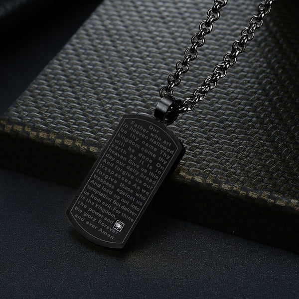 Gold Filled Titanium Scripture Zircon Pendant Necklace for Men