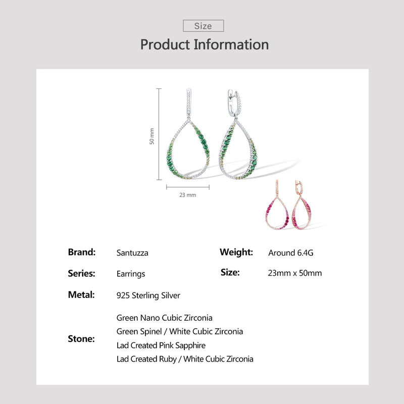 925 Sterling Silver Pink Red Gradual CZ Dangling Earrings for Women