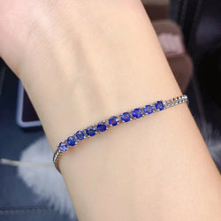 925 Silver Dark Blue Sapphire Gemstone Bracelet 	for Women