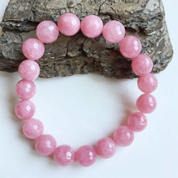 Sterling Silver 12MM Pink Jade Bracelet Boho Yoga for Women