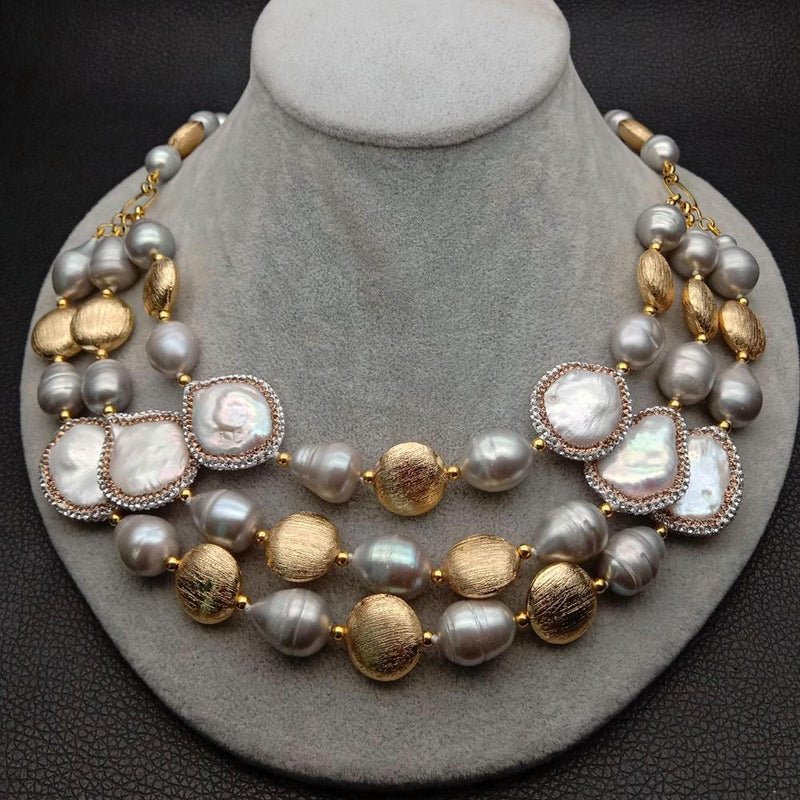 Sterling Silver Gray Rice Freshwater Cultured Pearl Necklace For Women