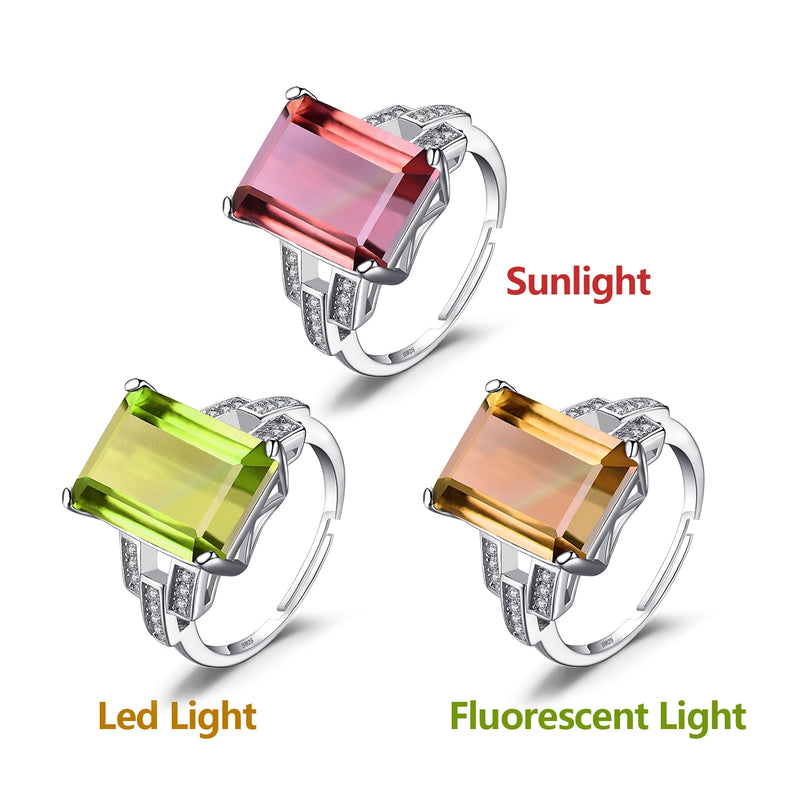 925 Sterling Silver 6ct Color Change Diaspore Open Adjustable Statement Ring for Women