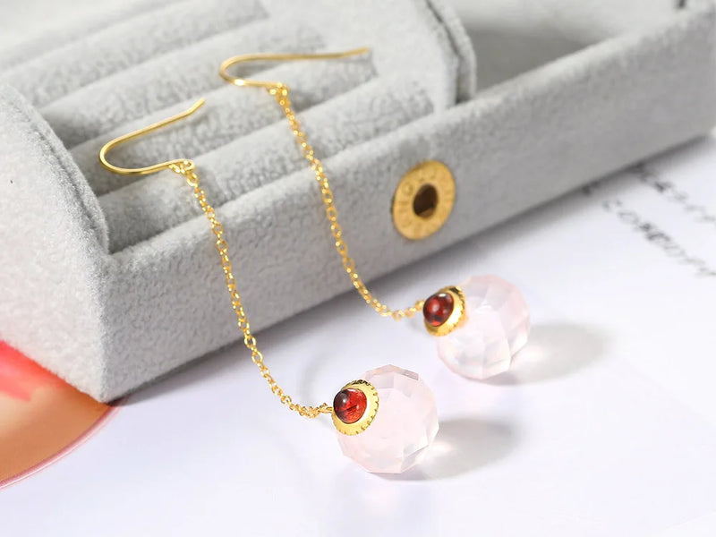 925 Sterling Silver Rose Quartz and Garnet Jewelry Set for Women