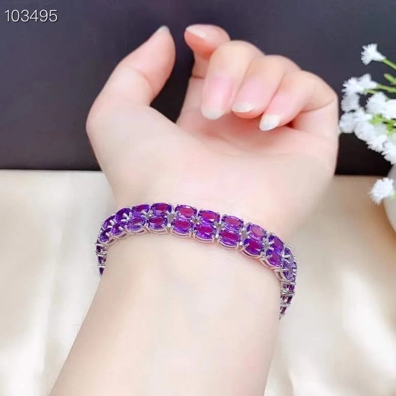 Sterling Silver Amethyst Bracelet, Many Gems, Beautiful Color for Ladies