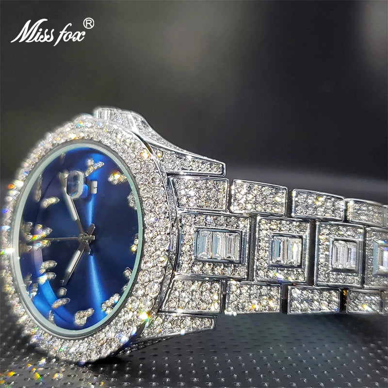 New Blue Arabic Men's Quartz Watch Male Luxury Wrist Fashion Watches Waterproof Business Stainless Steel Diamond Wristwatches