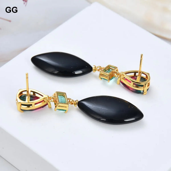 Natural Stone Multi Color Crystal Black Onyx Dangle Stud Earrings for Women