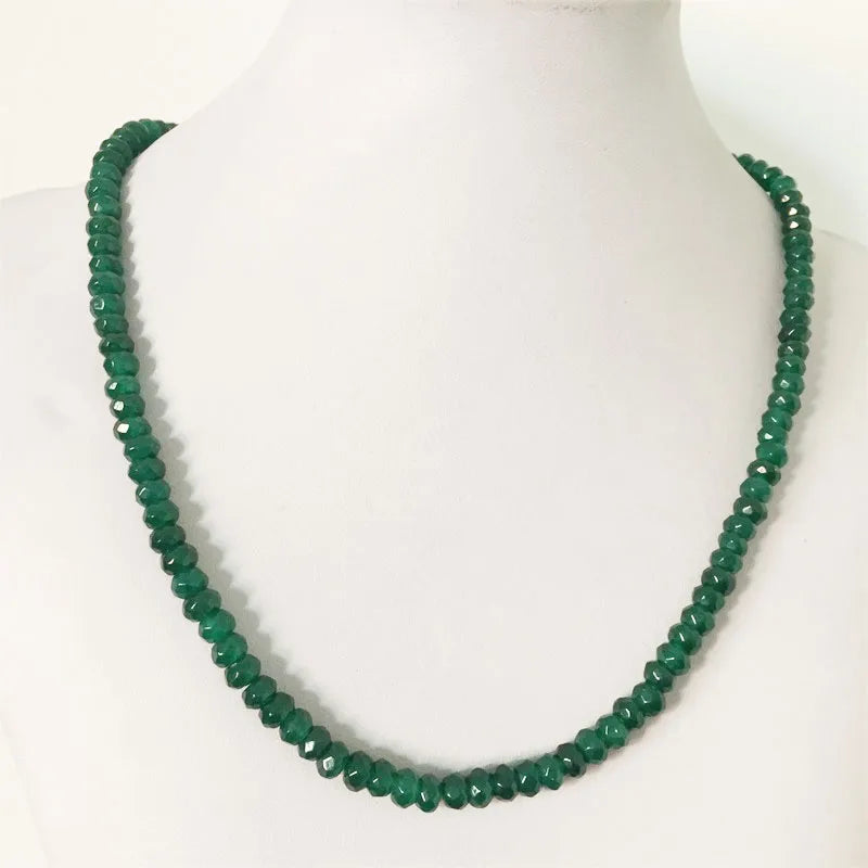 Sterling Silver Green Emerald Jade Bead Choker Necklace for Women