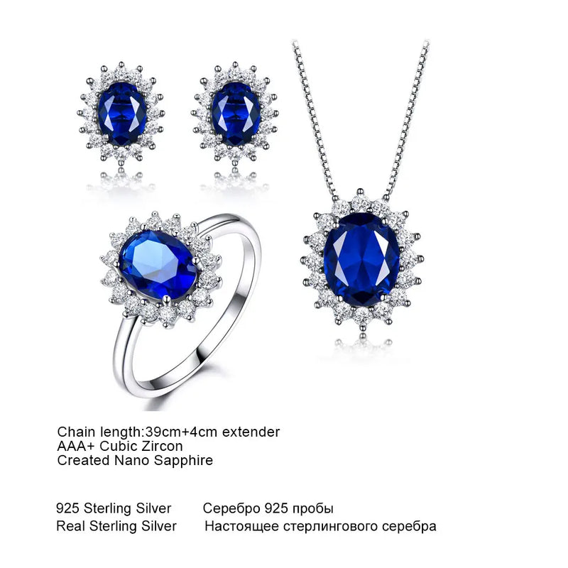 925 Sterling Silver Nano Blue Sapphire Jewelry Set for Women