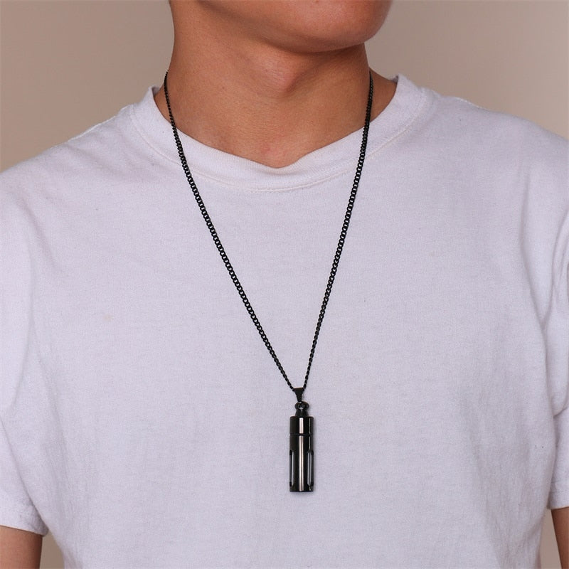 Stainless Steel Hollow Tube Pendant for Men or Women.