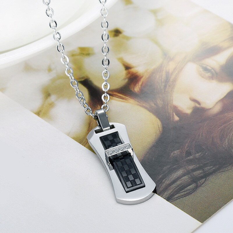 Titanium Stainless Steel Zircon Pendant Necklaces for Men