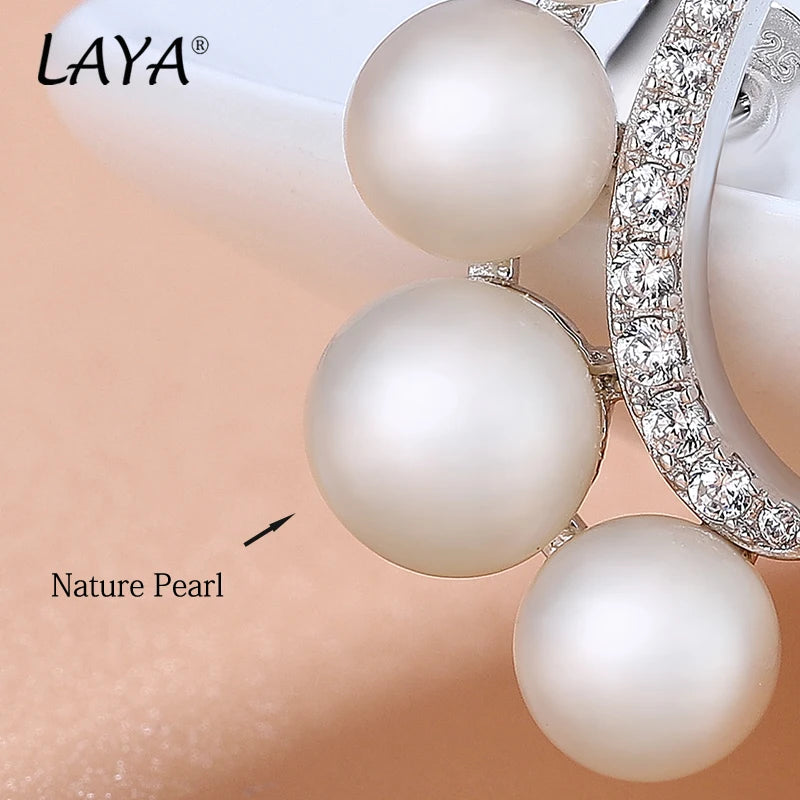 Sterling Silver Natural Pearl & Cubic Zirconia Stud Earrings for Women