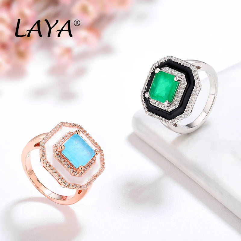 Sterling Silver Blue Green Fushion Stone Zircon Enamel Ring for Women