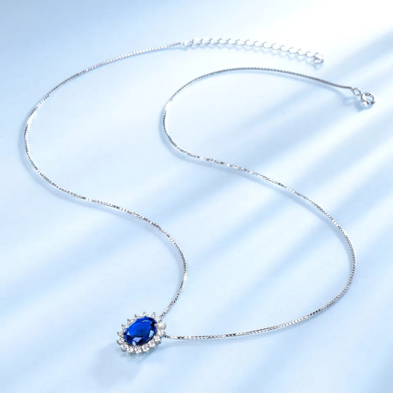 925 Sterling Silver Blue Sapphire Pendant for Women