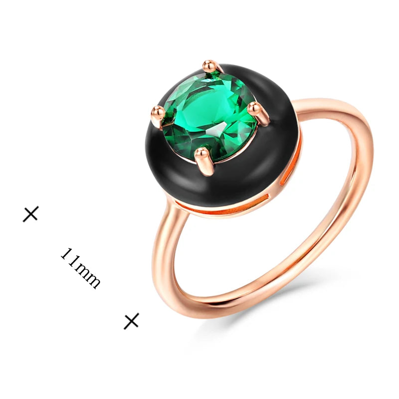 Sterling Silver Green Glass Enamel Ring for Women