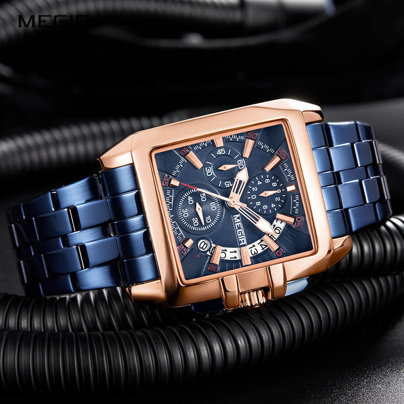 Stainless Steel Blue Rose Gold Luminous Military Sport Watch for Men