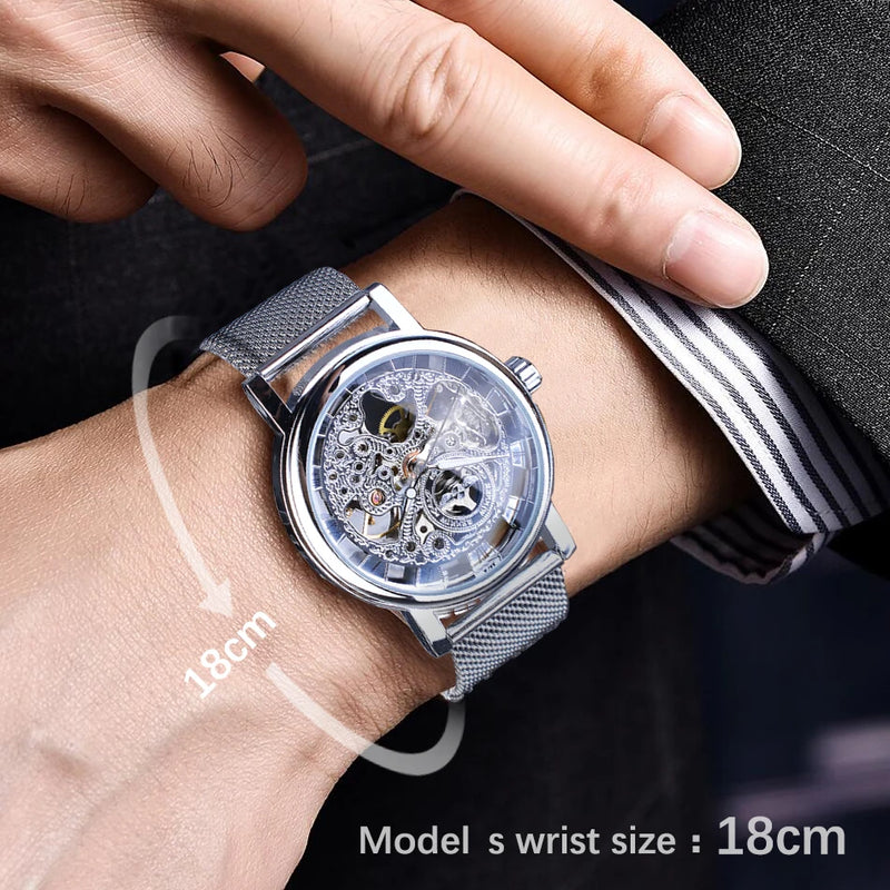 Transparent Leather Strap Skeleton Watch for Men