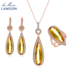 925 Sterling Silver Pear Citrine Jewelry Set for Women