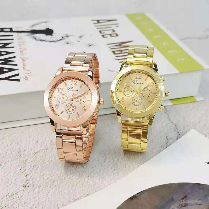 Gold Bangle Watches with Accents for Women