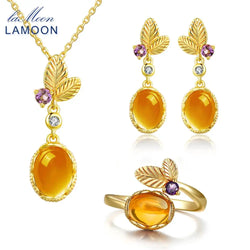 Sterling Silver Citrine Flower Jewelry Set for Women