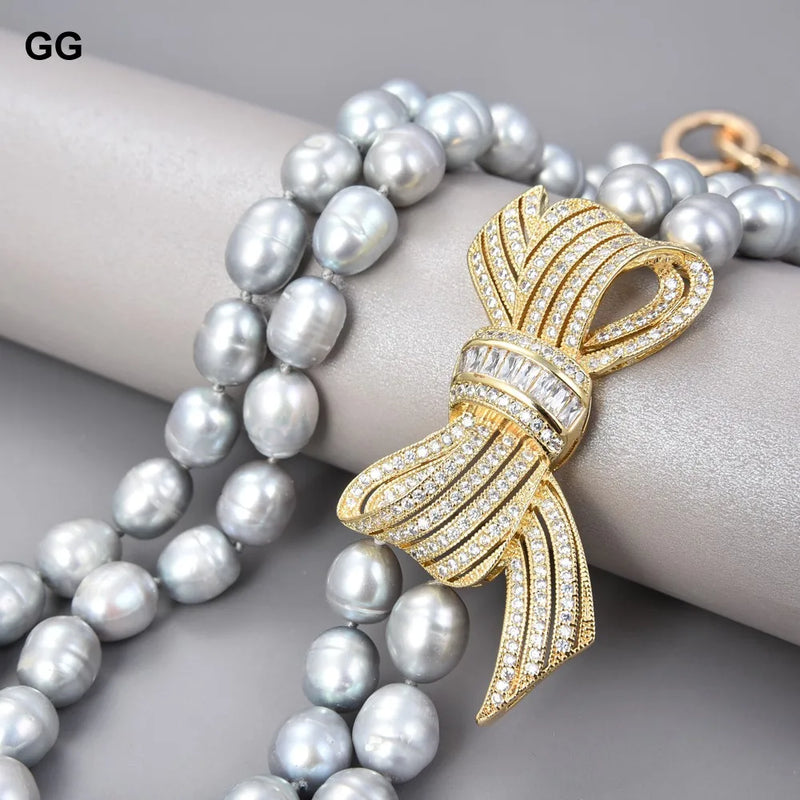 Gold 925 Natural Grey Rice Pearl CTW Pendant Necklace for Women