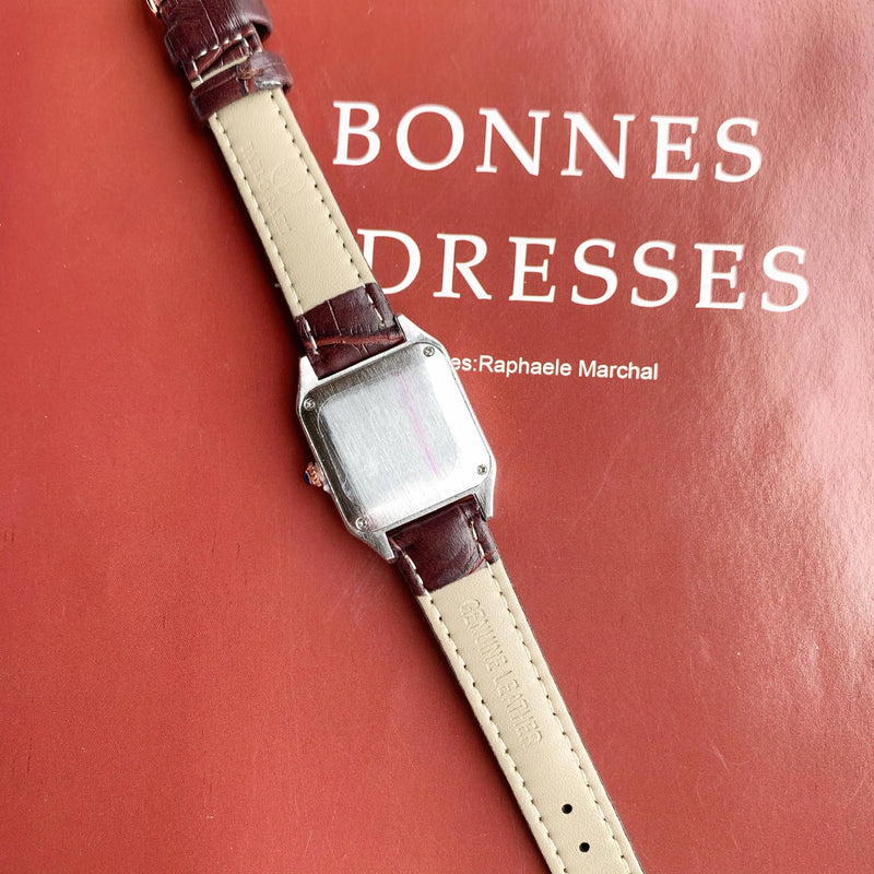 Women's Fashion Square Waterproof Wristwatch in Brown Leather - Simple, Elegant Luxury for Parties or Dressing Up.