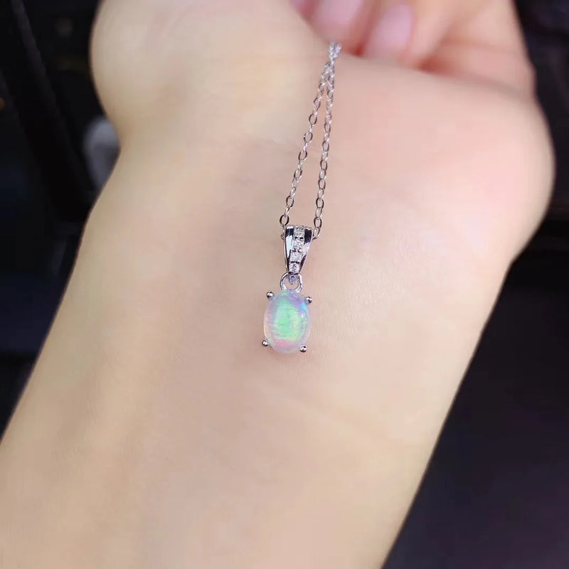 Sterling Silver Natural Opal Necklace for Women