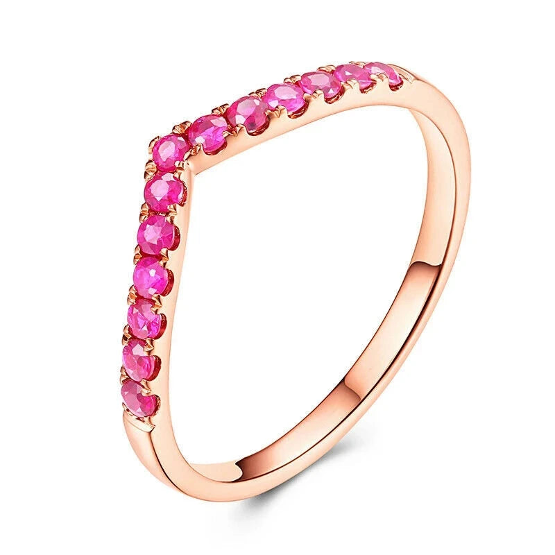 14K Rose Gold Red Rubies 0.40ct Engagement Ring for Women