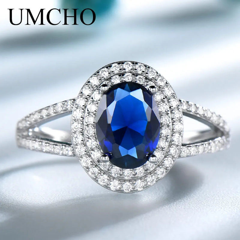 925 Sterling Silver Oval Sapphire and Zircon Ring for Women