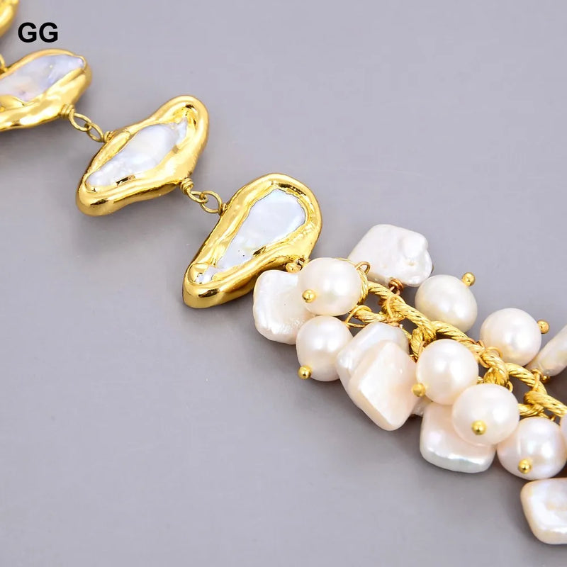 White Biwa Keshi Pearl Potato Pearl Bracelet for Women