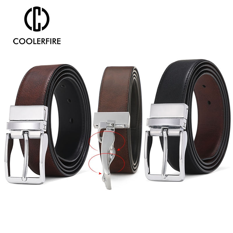 Genuine Leather Rotatable Buckle Belt for Men